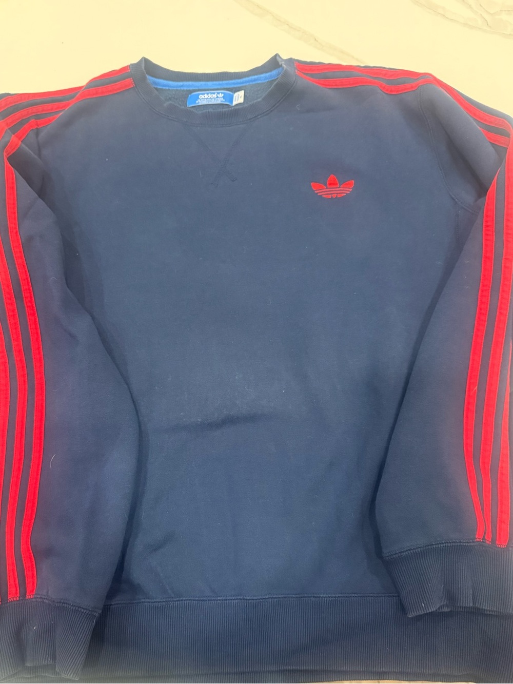 adidas Men's Cotton Sweatshirt; Navy with Red Stripe Detail